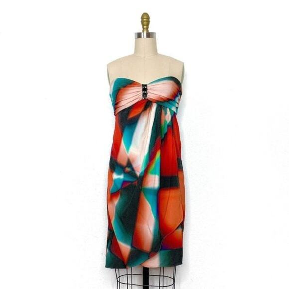 NICOLE MILLER Womens Rainbow Prism Strapless Cocktail Dress Chiffon 4 Small - Picture 1 of 10